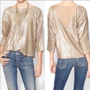 LINE & DOT Black Sequin Mesh Back Top